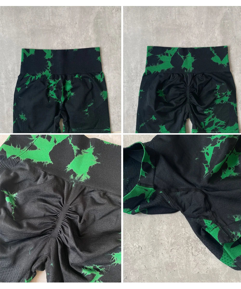 Seamless High Waist Tie Dye Sports Shorts Women High Elastic Butt Lift