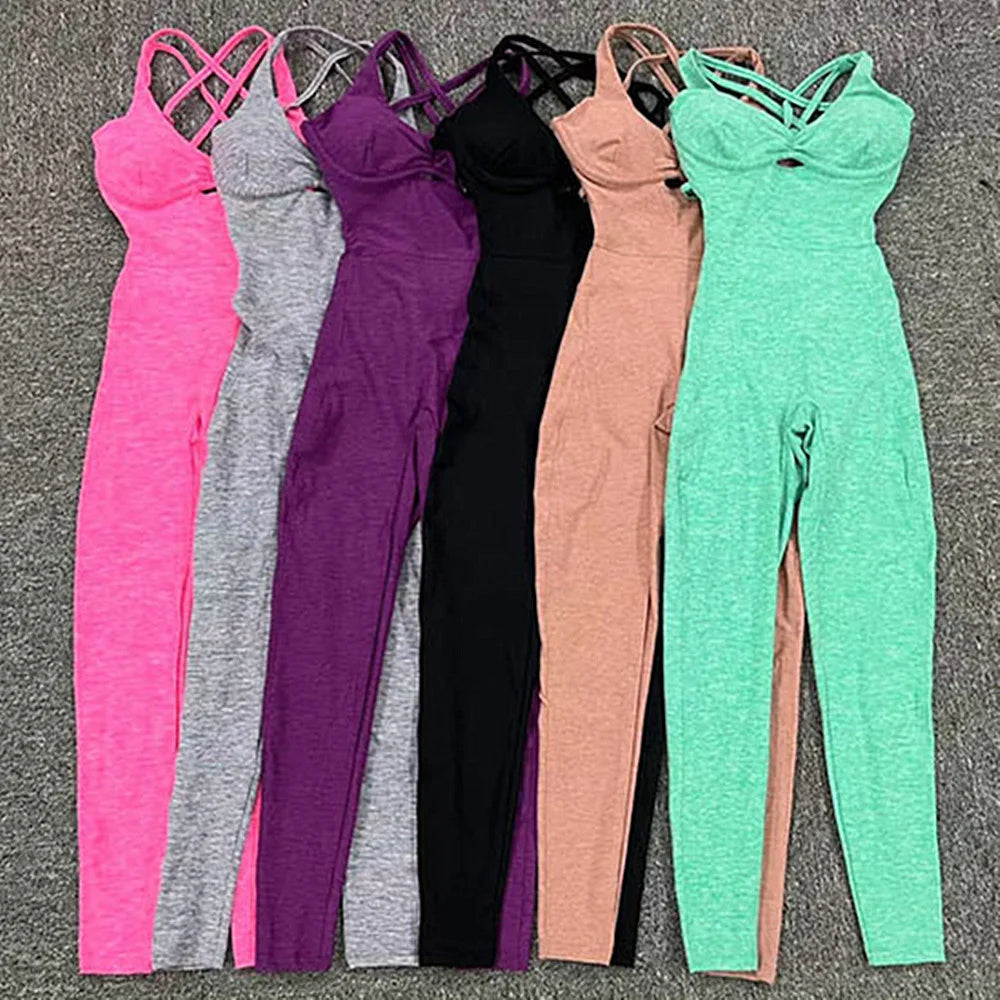 New Nylon Pad Women Yoga Set Rompers One Piece Jumpsuit Gym Exercise