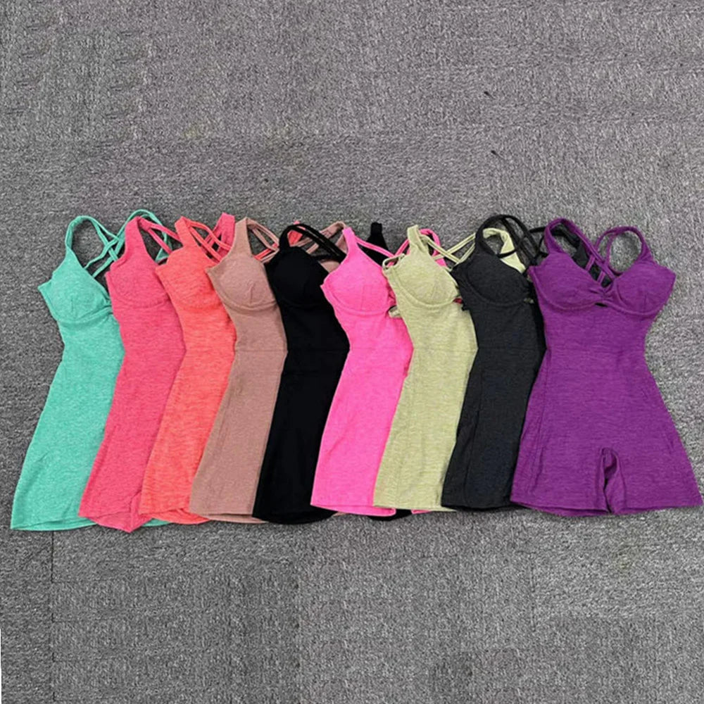 New Nylon Pad Women Yoga Set Rompers One Piece Jumpsuit Gym Exercise