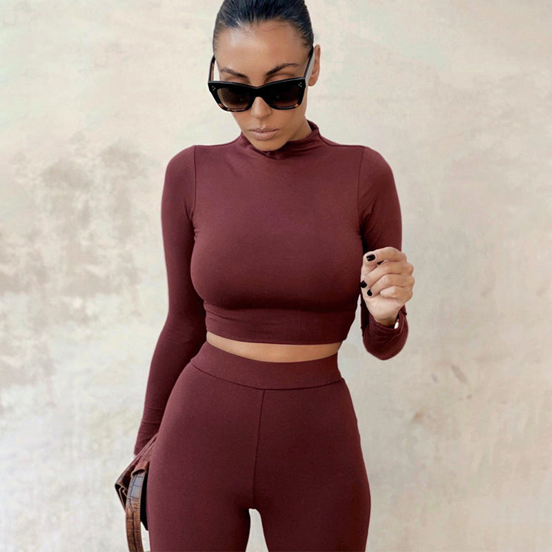 Winter Women Sport Fitness 2 Two Piece Set Outfits Long Sleeve Crop