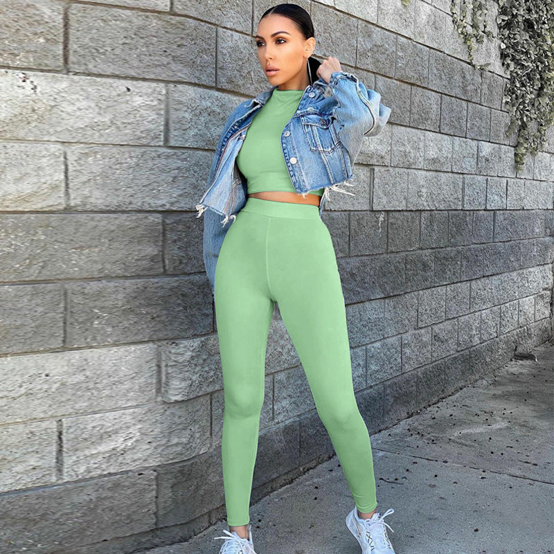 Winter Women Sport Fitness 2 Two Piece Set Outfits Long Sleeve Crop