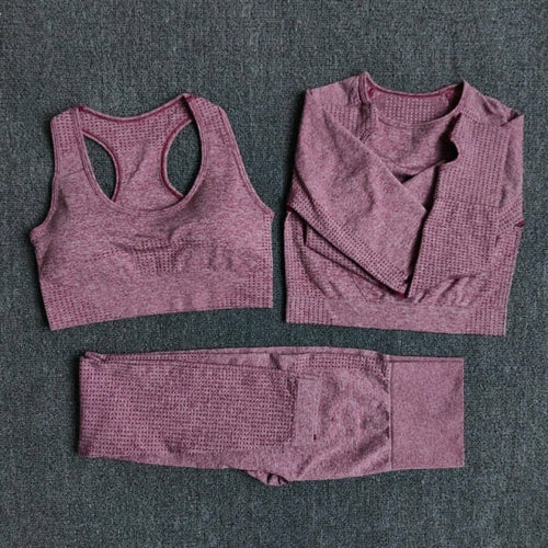 Women Seamless Yoga Set Fitness Sports Suits Gym Clothing Long Sleeve