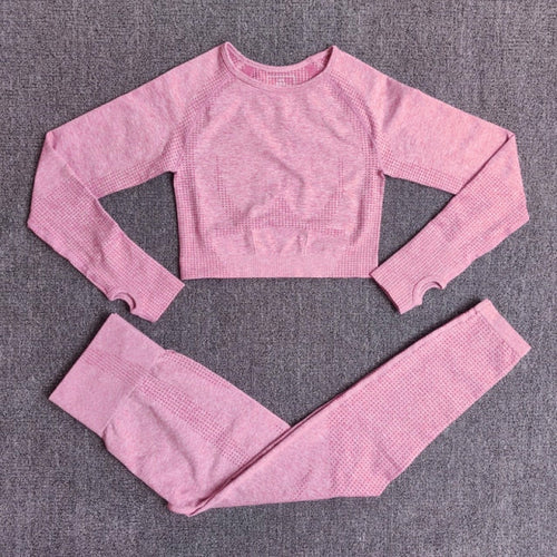 Women Seamless Yoga Set Fitness Sports Suits Gym Clothing Long Sleeve